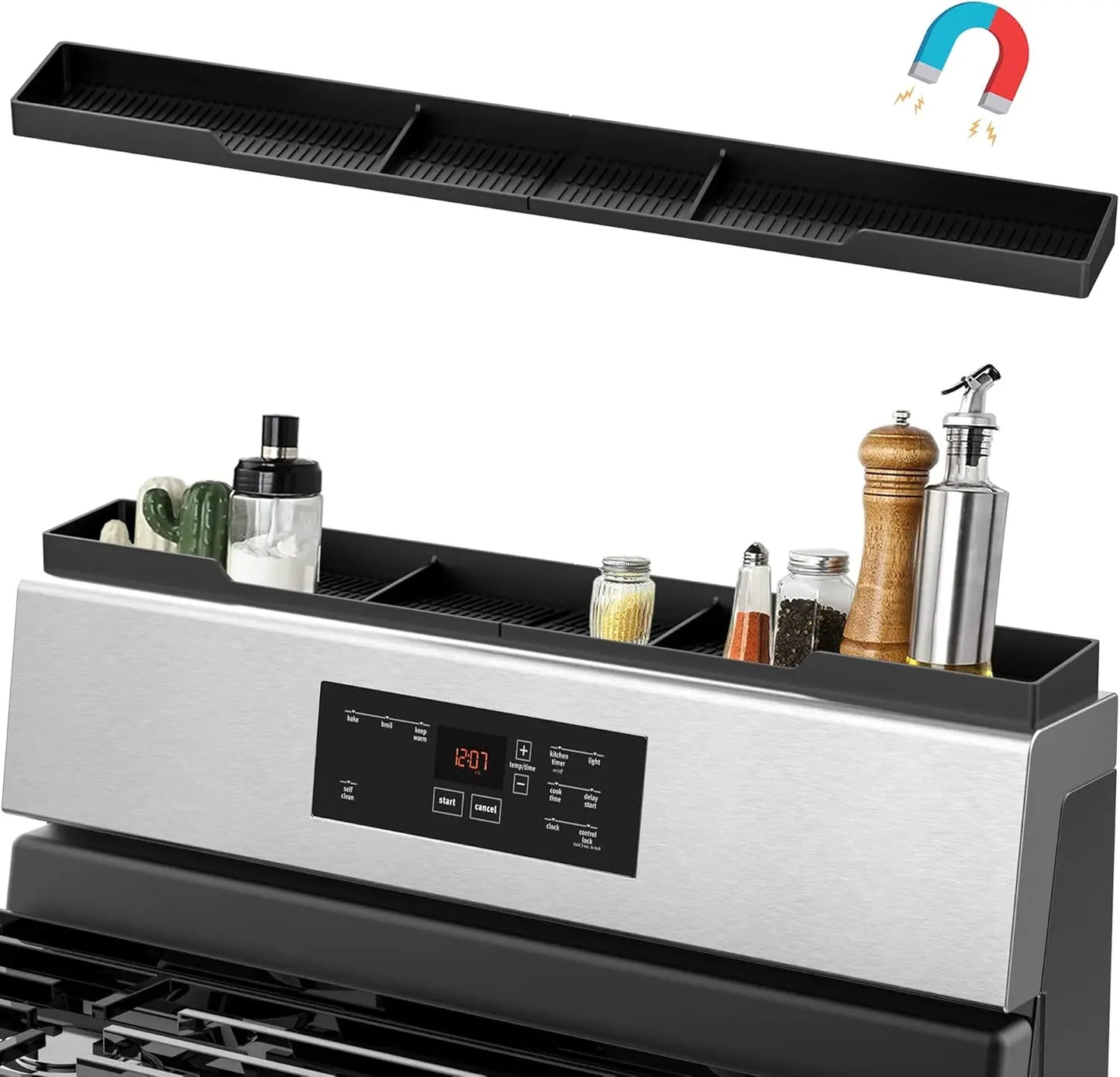 Magnetic Stove Top Shelf Organizer With 3 Compartments Silicone
