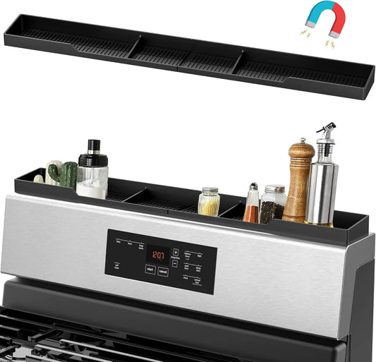Magnetic Stove Top Shelf Organizer With 3 Compartments Silicone