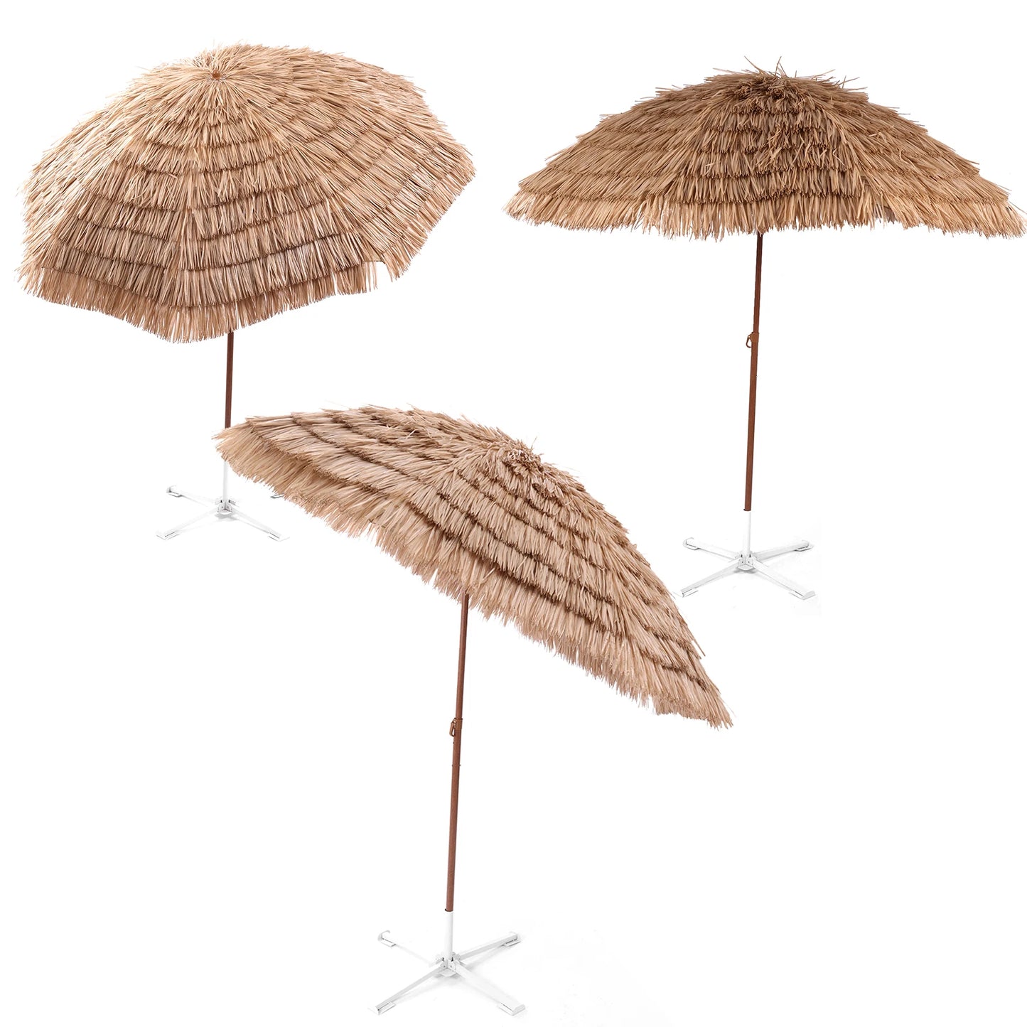 6.56FT Thatched Patio Umbrella with Tilt Adjustment & 8 Ribs Hawaii Straw Umbrella UPF 50+ UV Protection for Sand Garden Lawn
