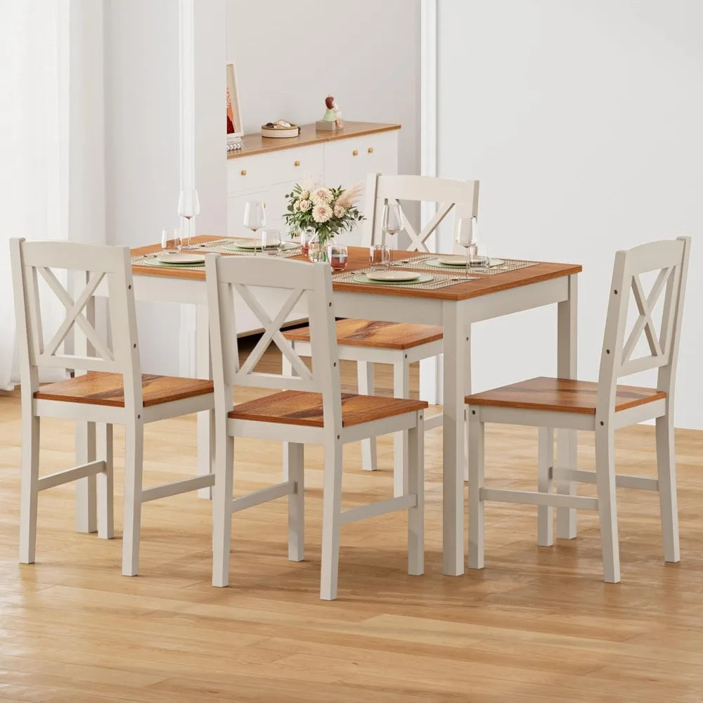 5 Pc Dining Table Set, Wood Kitchen Table & 4 Chairs for Dining Room, Apartment, Dark Brown Gray