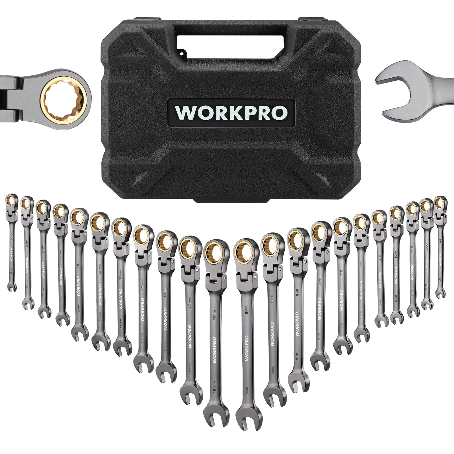 WORKPRO Ratcheting Wrench Set 21pc With Box 72 Teeth