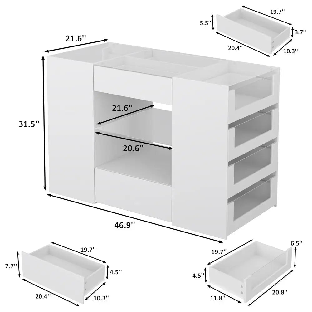 Closet Island with Drawers, Wardrobe Armoire Bedroom Island, Glass Display Shelf amp 12 Drawers, White Dresser with Glass Top,