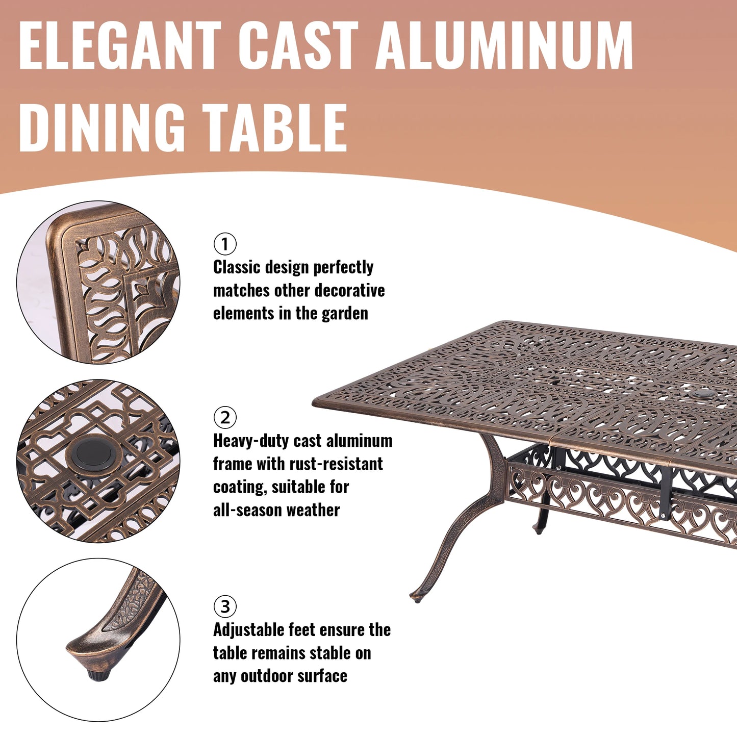 9-Piece Outdoor Patio Dining Set for 8 with Umbrella Hole, 86.6" Oval Cast Aluminum All-Weather Outdoor Table and Chairs with Cu