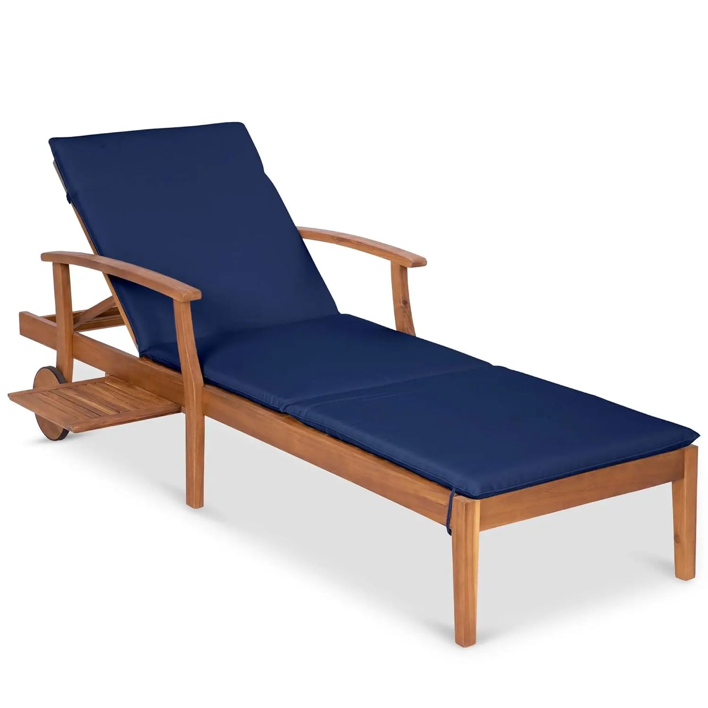 Acacia Wood Chaise Lounge Chair Recliner With Slide Out Table