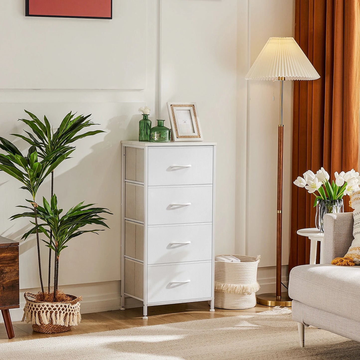 JHK Modern Dresser Nightstand Wardrobe With Four Fabric Drawers