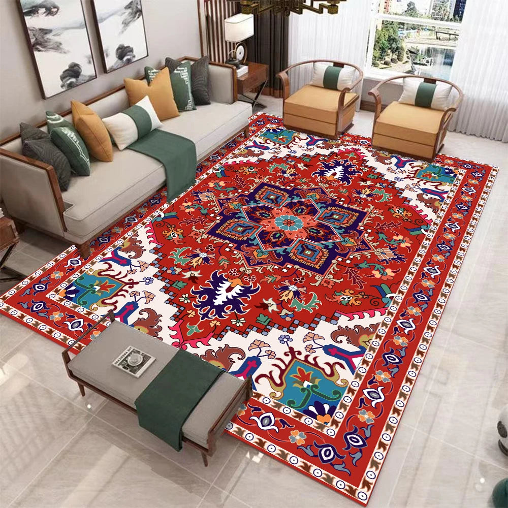 European Retro Non-Slip Living Room Carpet Rug Mat Washable