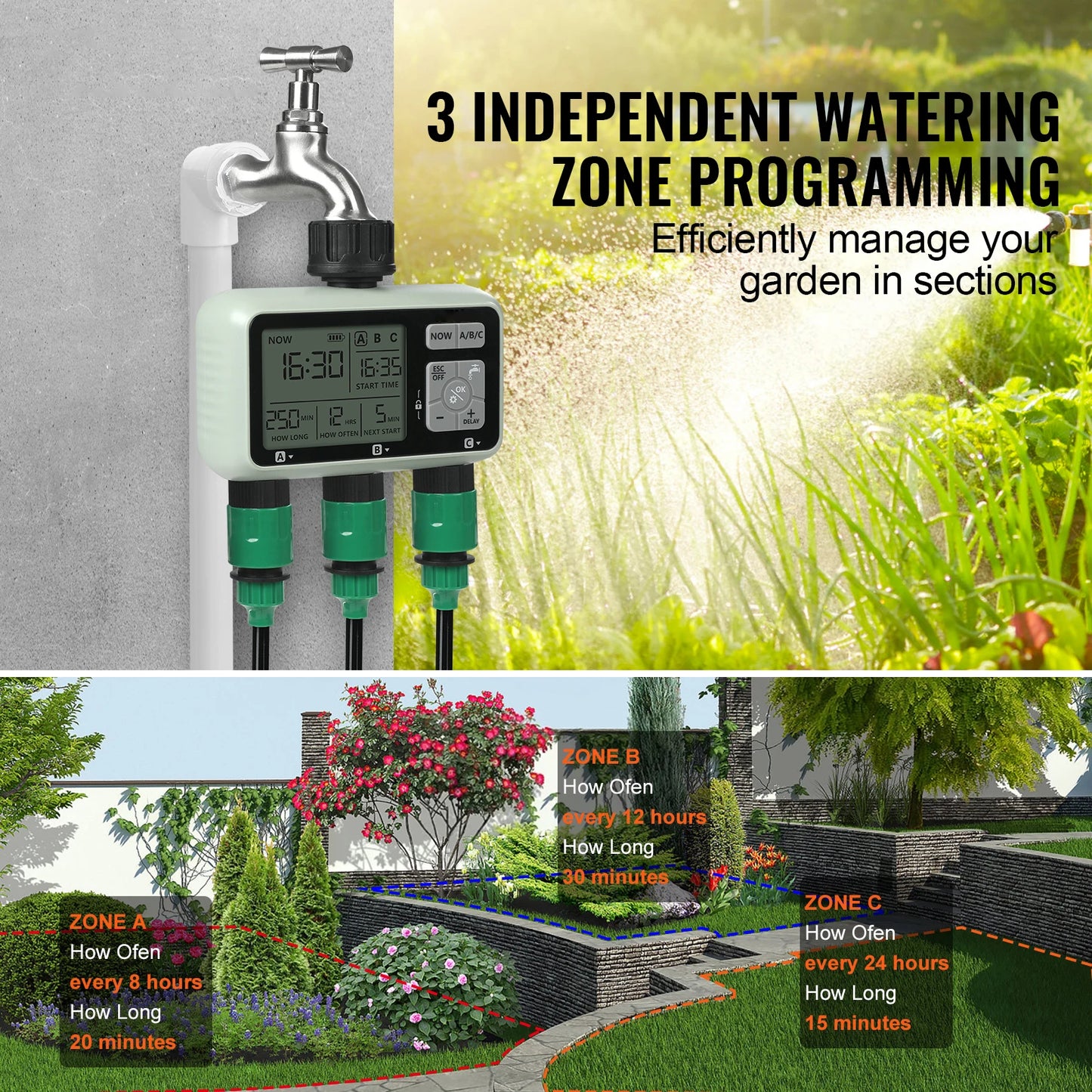 SucceBuy Water Timer 3 Outlets Hose With Independent Zones