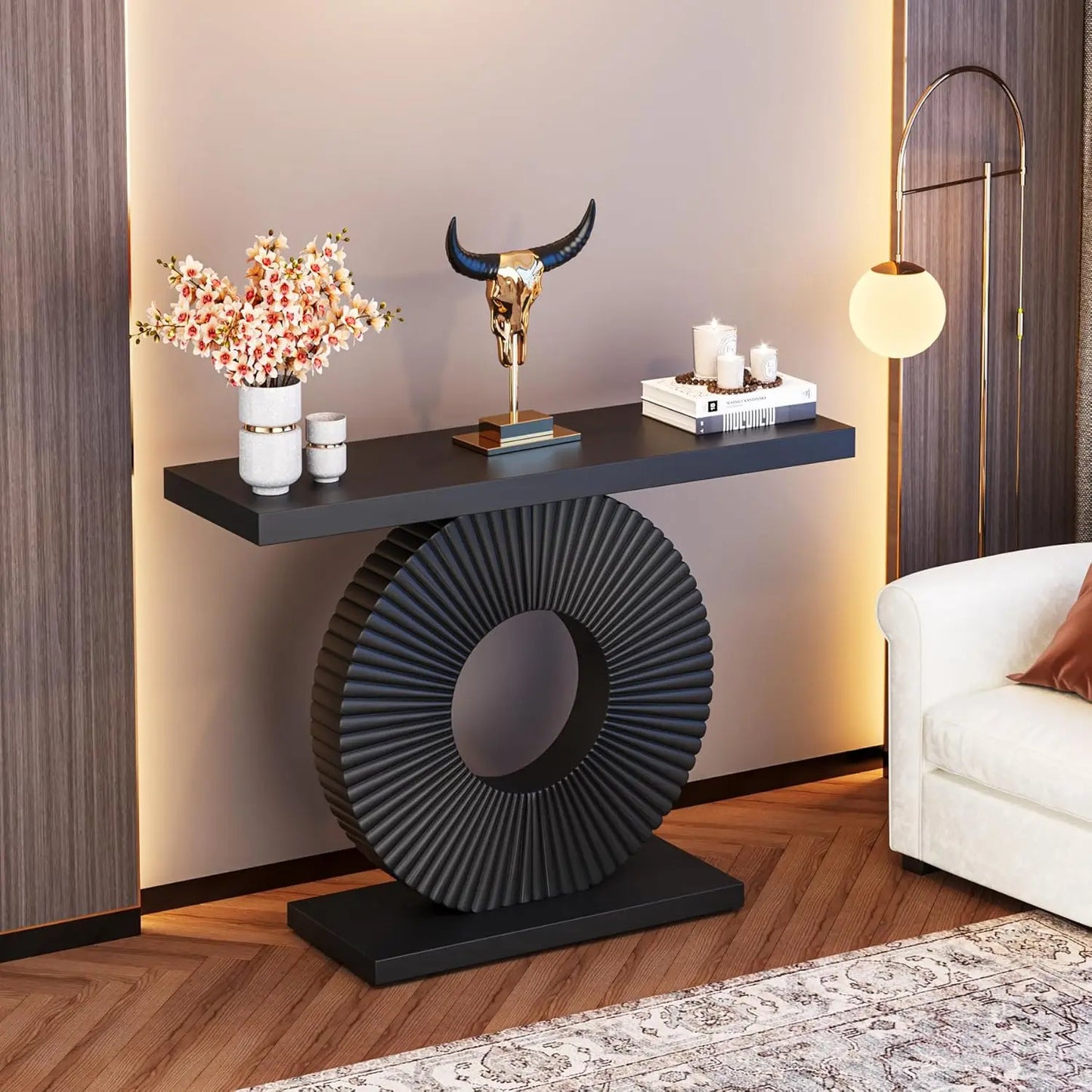 LITTLE TREE Modern Console Table with Geometric Base, 40 inch Wood Entryway Table,Accent Table for Living Room, Entryway