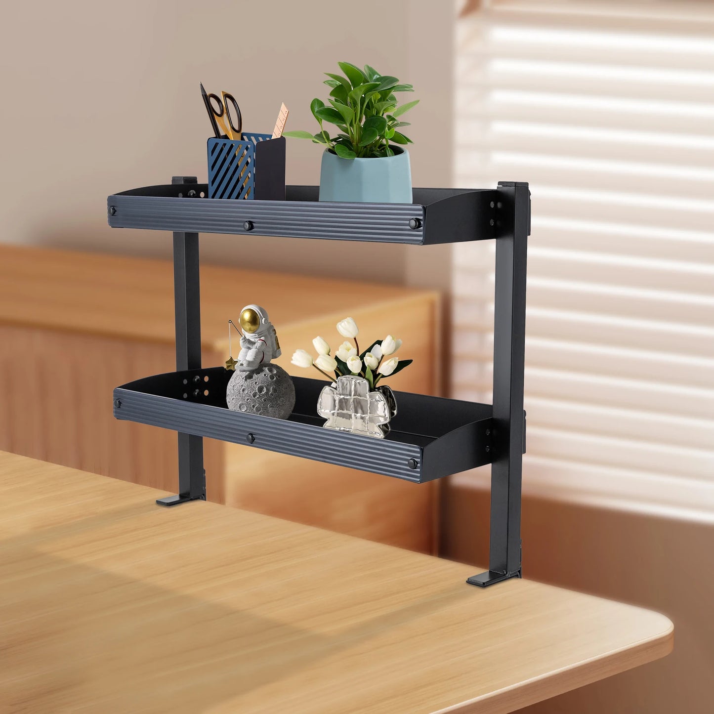 Clamp On Desk Shelf 2 Tier Corner Organizer For Desk Or Table