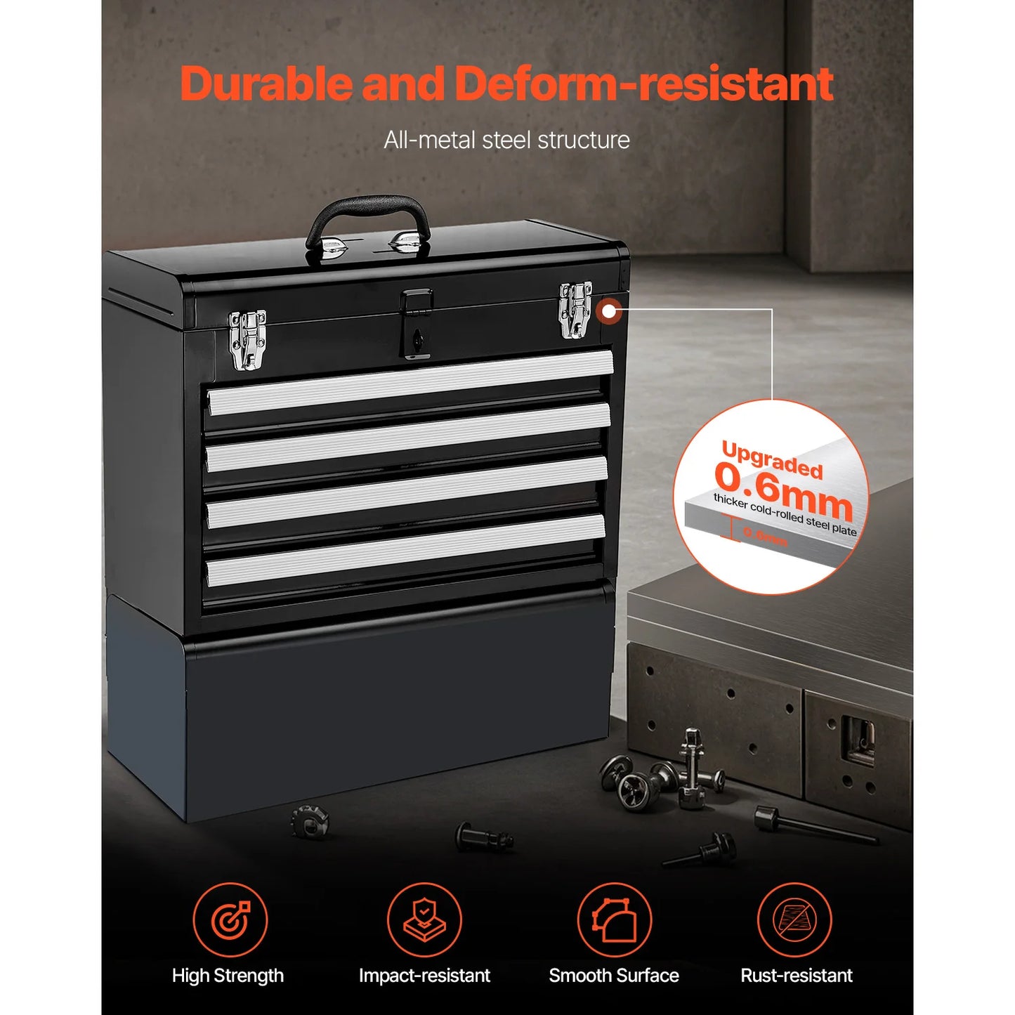 SucceBuy Metal Tool Box With 4 Drawer Chest Organizer