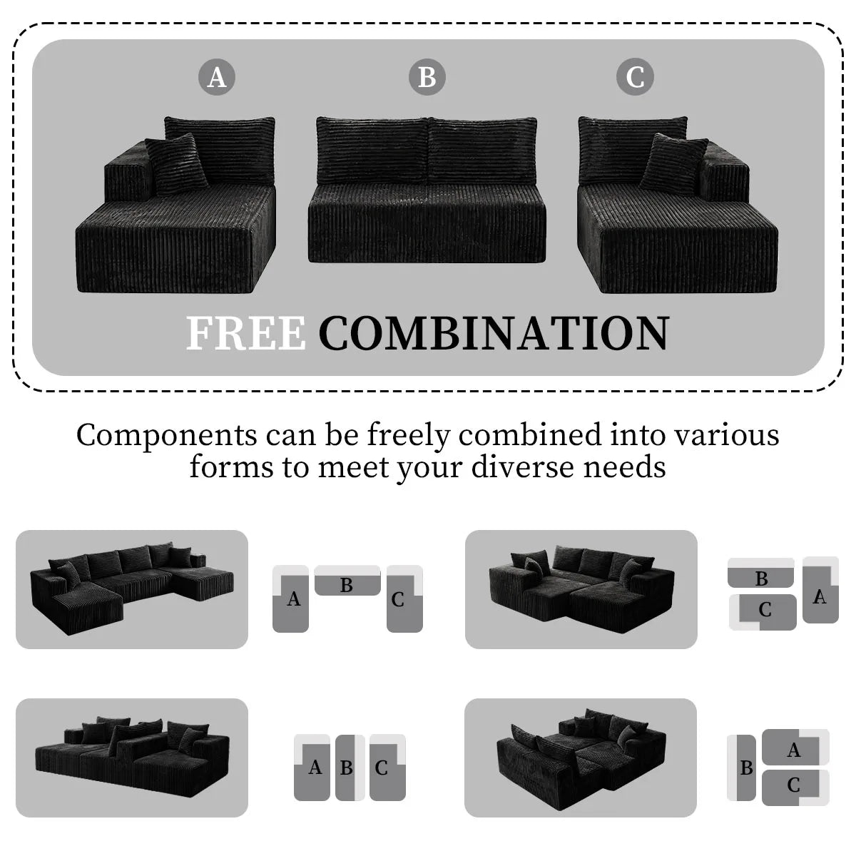 Modular U Shaped Sectional Sofa With Double Chaise Lounges Corduroy