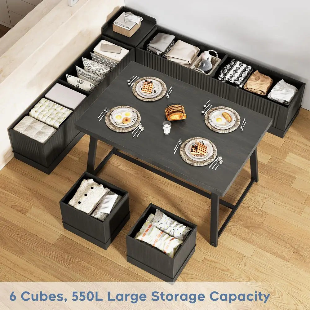 Corner Dining Table Set, 43 Inch Breakfast Nook Table Set with Bench with Hidden Storage amp 2 Ottomans, 5Piece Corner Bench Di