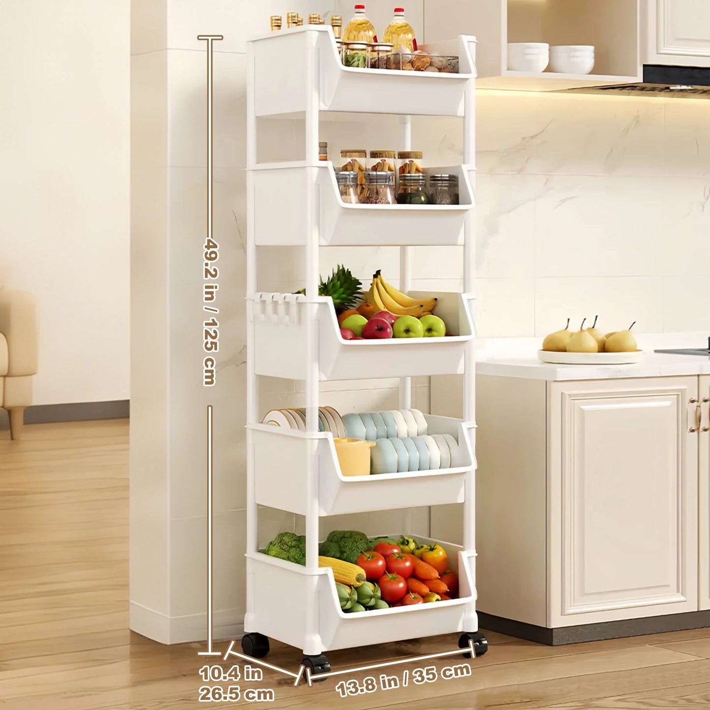 Trolley Bookshelf Storage Rack for Kitchen and Living Areas