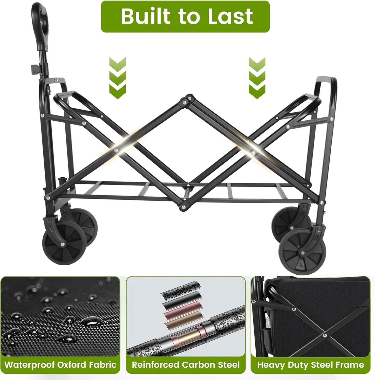 Heavy Duty Folding Wagon Cart With All Terrain Drink Holders