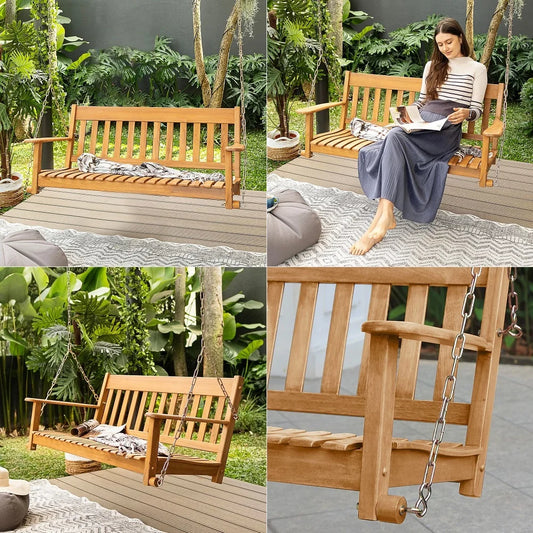 3 Seat Patio Swings with Weather Resistant Steel Frame Adjustable Canopy, Reclining Outdoor Porch Swing with Cushion for Backya