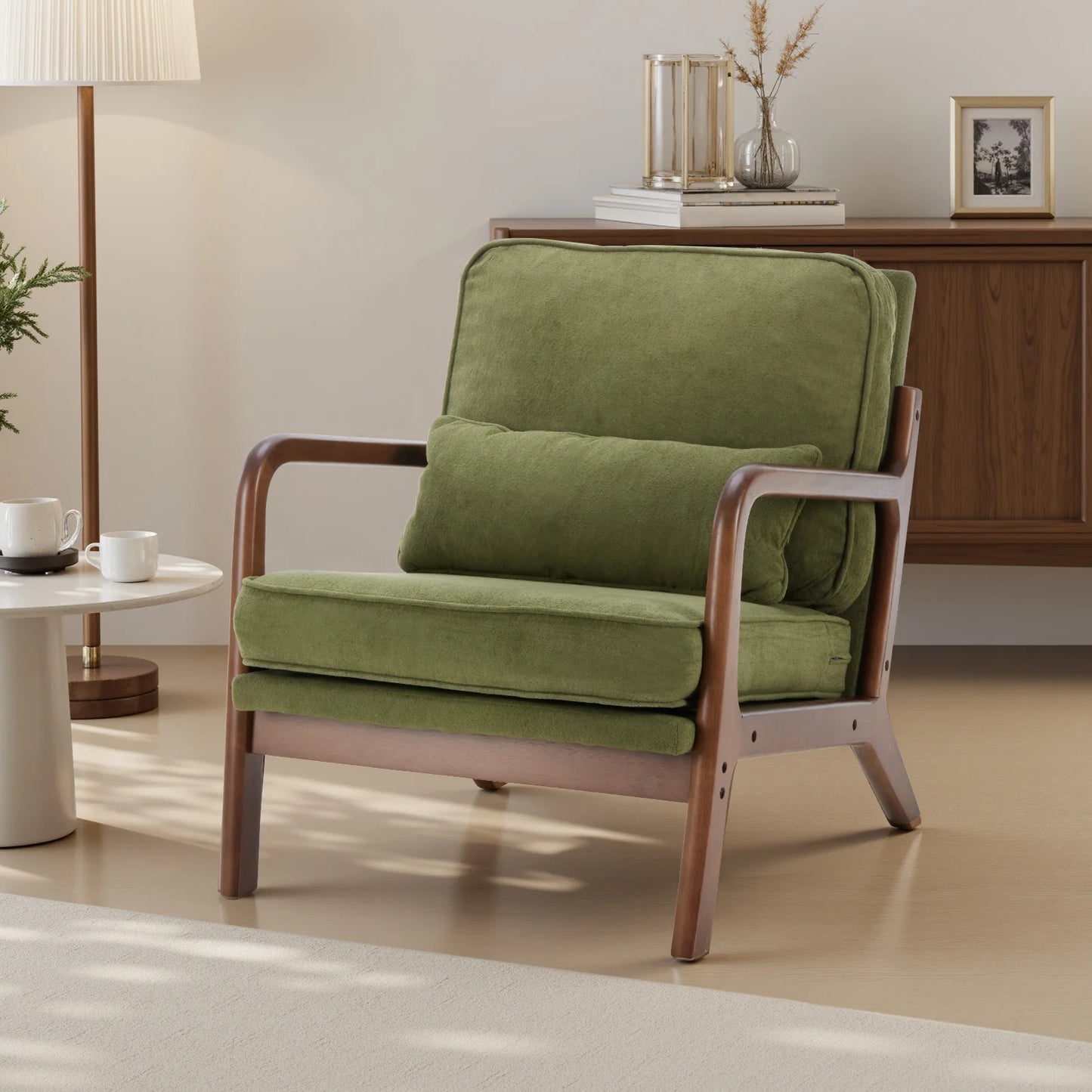 JHK Mid Century Modern Armchair With Wood Frame Cushion