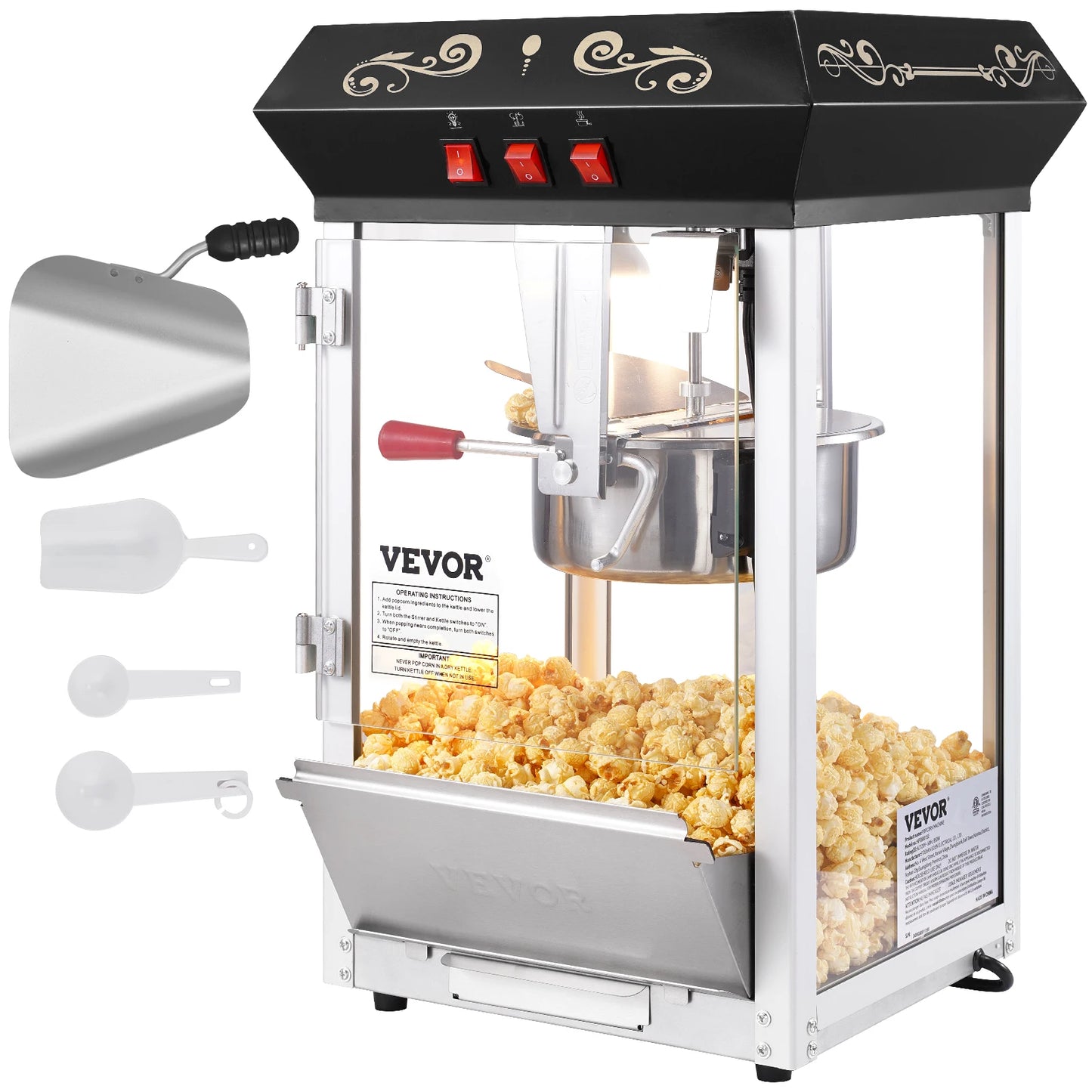 SucceBuy Commercial Countertop Popcorn Maker Machine With Tempered Glass Lid