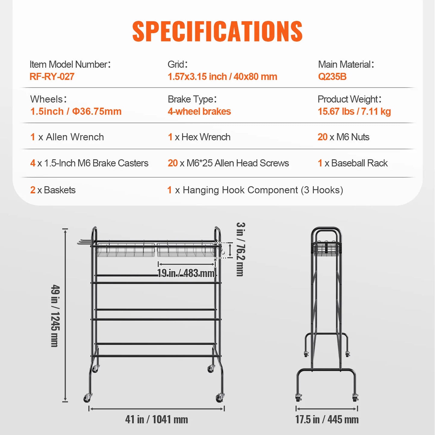 VEVOR Rolling Basketball Rack and Training Stand with Wheels