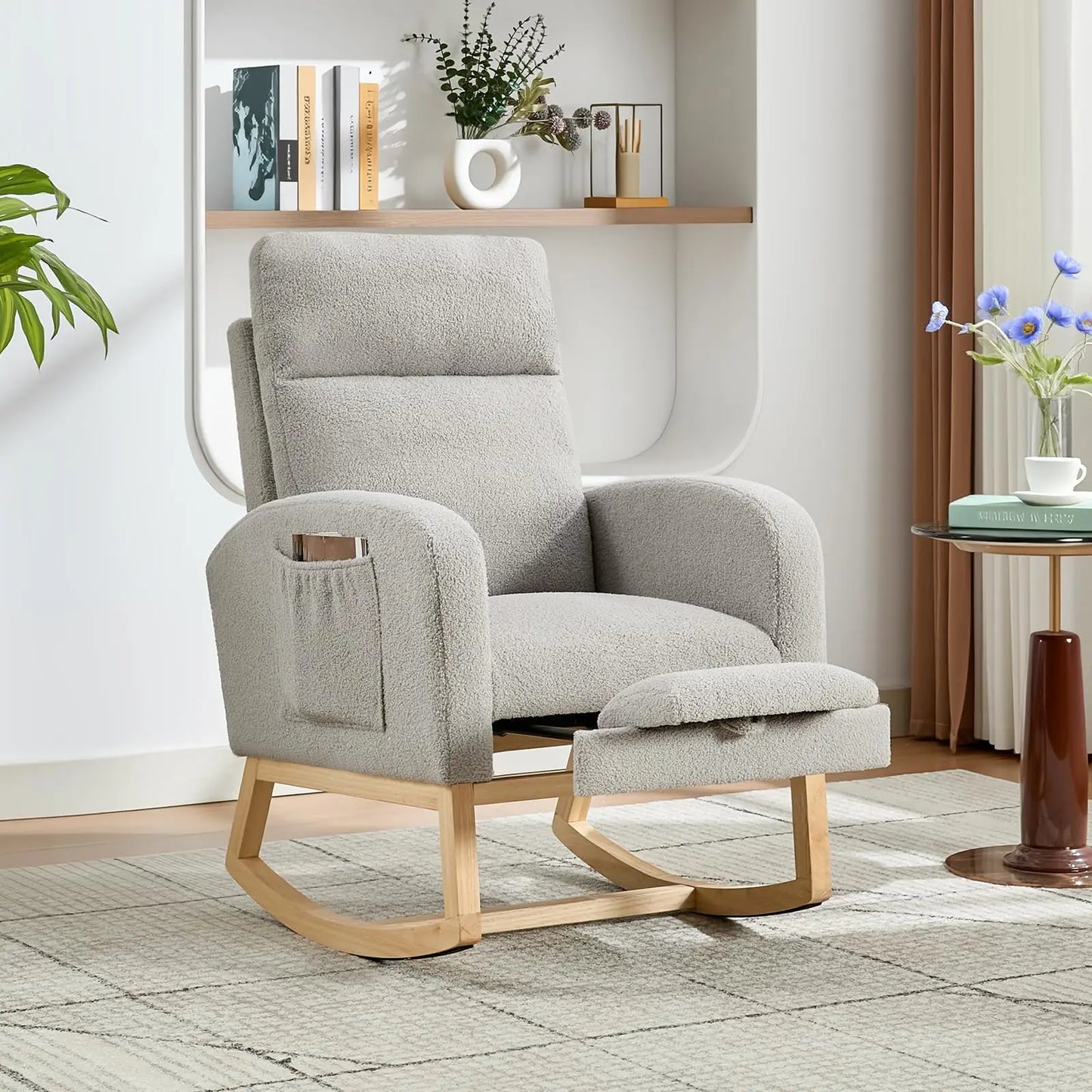 Teddy Upholstered Rocking Chair With Footrest For Living Room