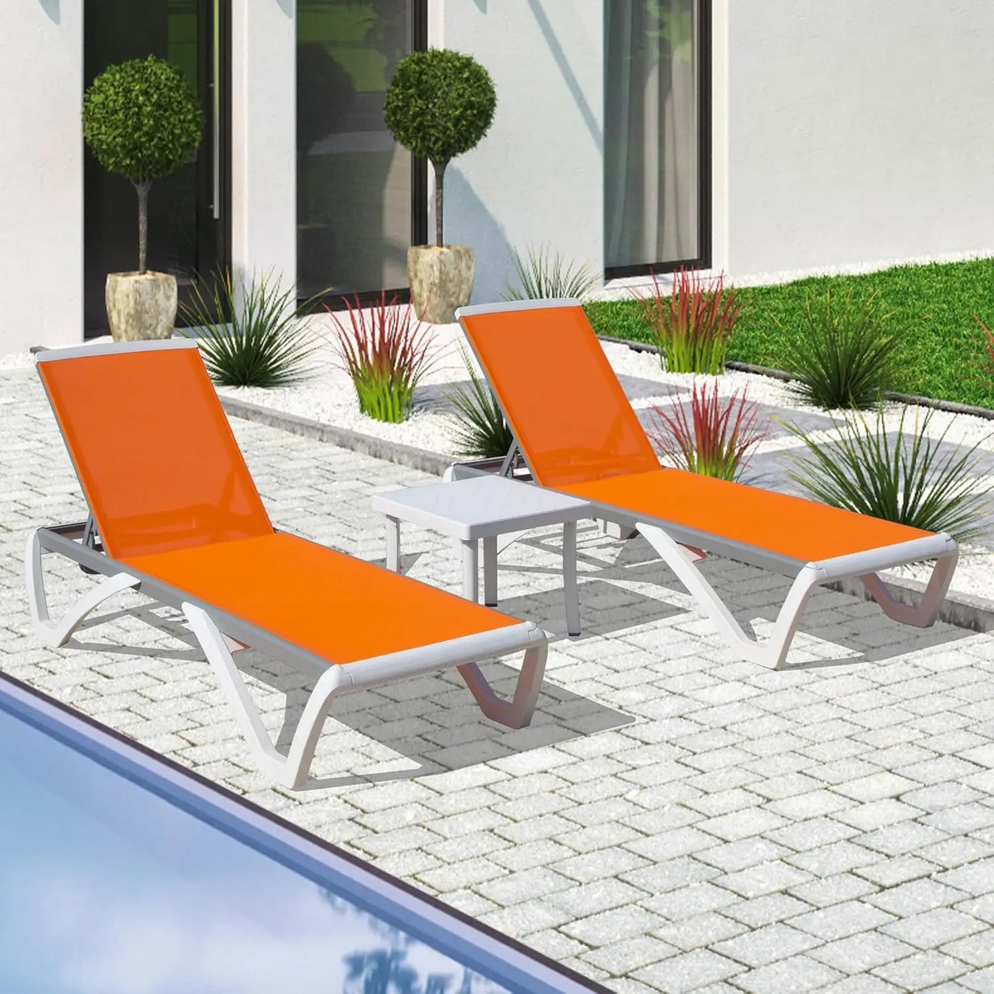 Aluminum Outdoor Lounge Chair Set of 3 With Wheels