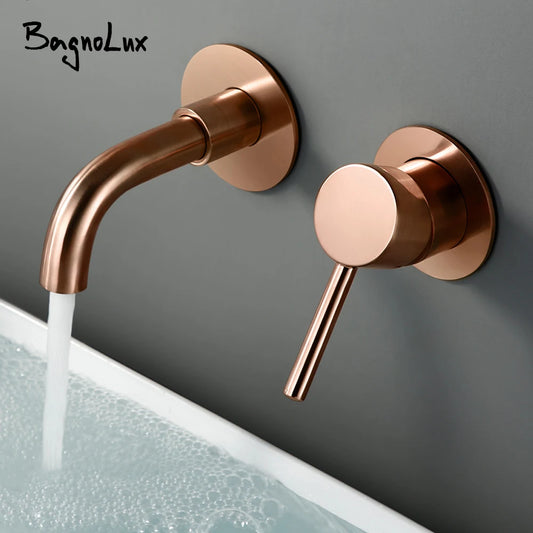 Bagnolux Polished Or Brushed Rose Gold Bathroom Faucet Brass Round Hole Concealed Type Household Hot Cold Bathroom Faucet