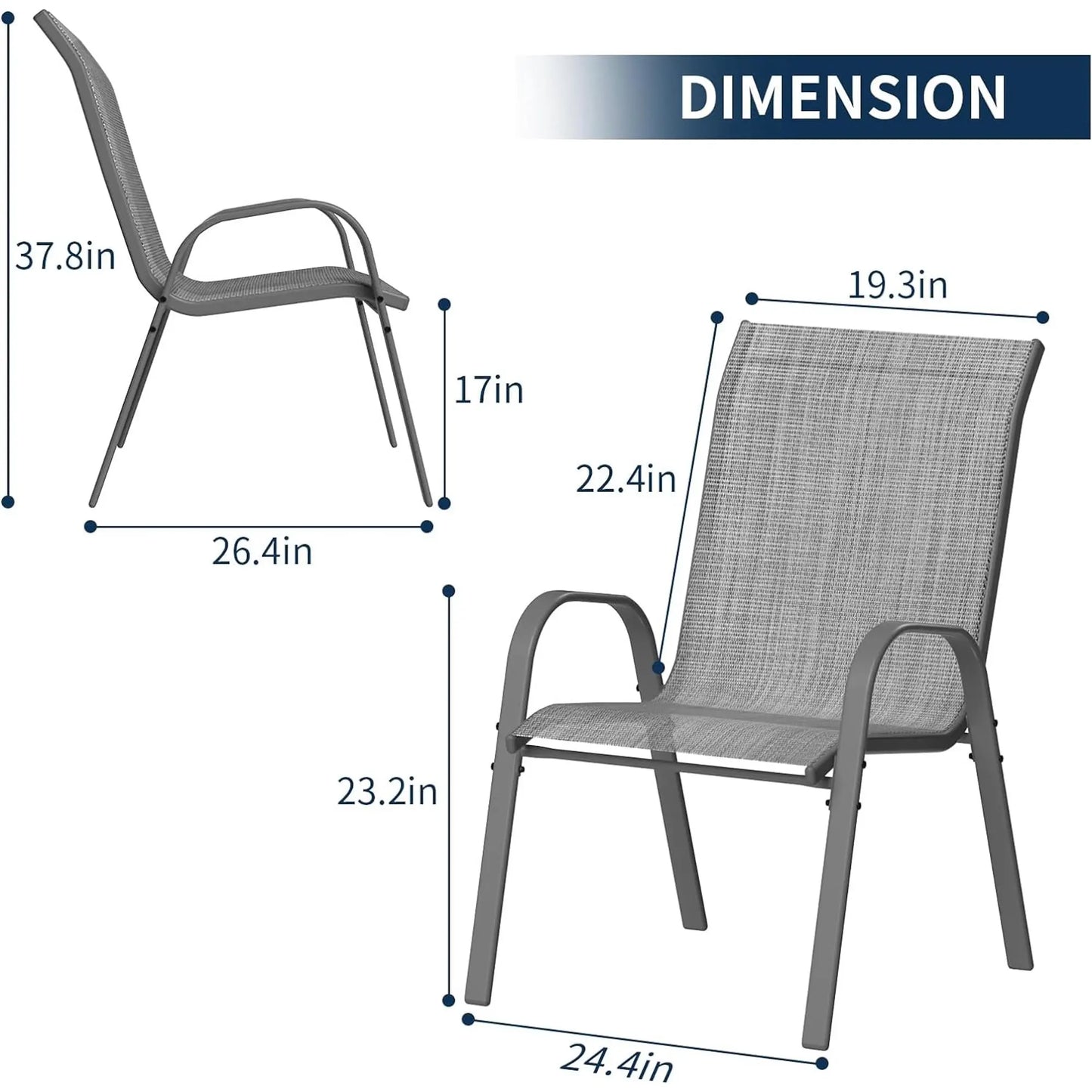 AuAg Outdoor Stackable Dining Chairs, 6-Piece High Back Set