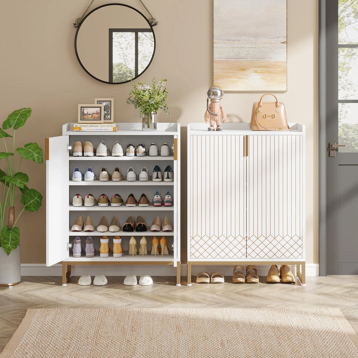 Tribesigns 5-Tier Wood Shoe Cabinet With Doors Storage Unit