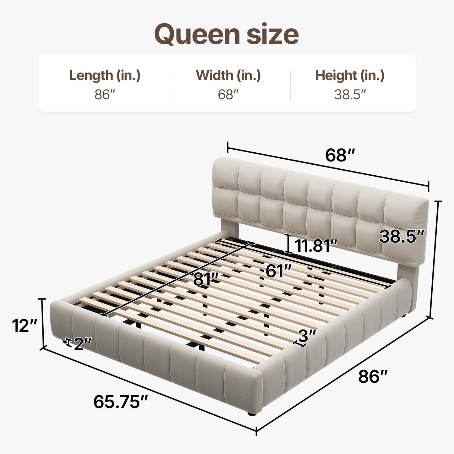 QWC Platform Bed With Headboard, Footboard, Block Design