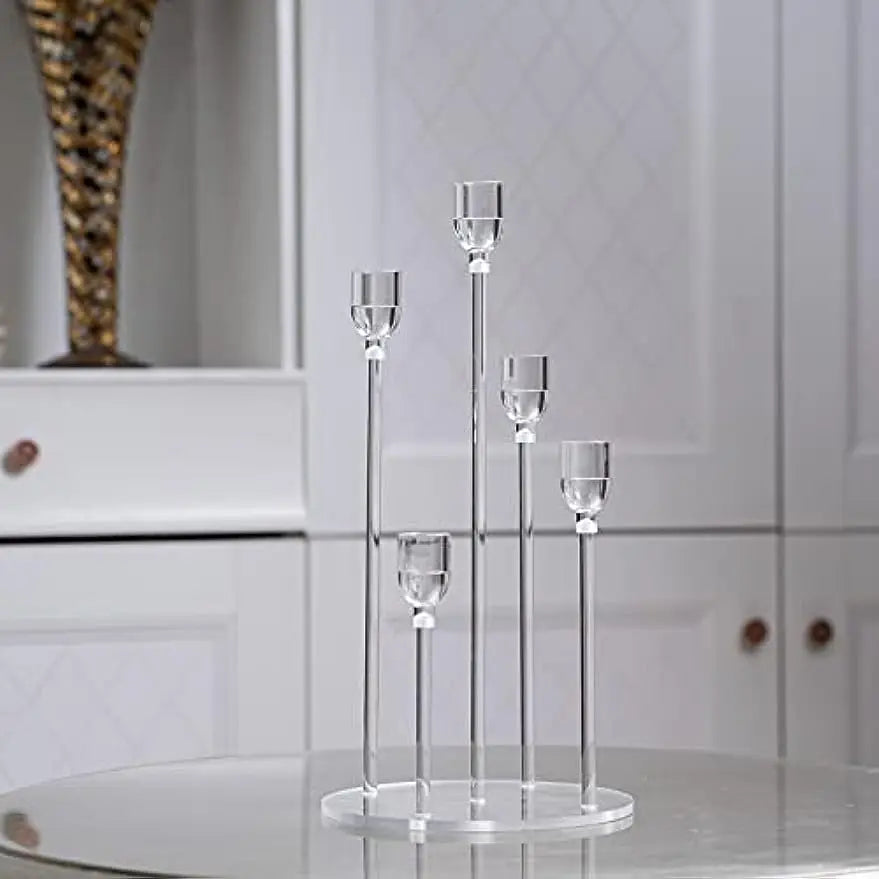 10pcs Acrylic 5 Arms Candle Holder Transparent Candelabra Table Centerpieces Wedding Living Room Home Holiday Decoration