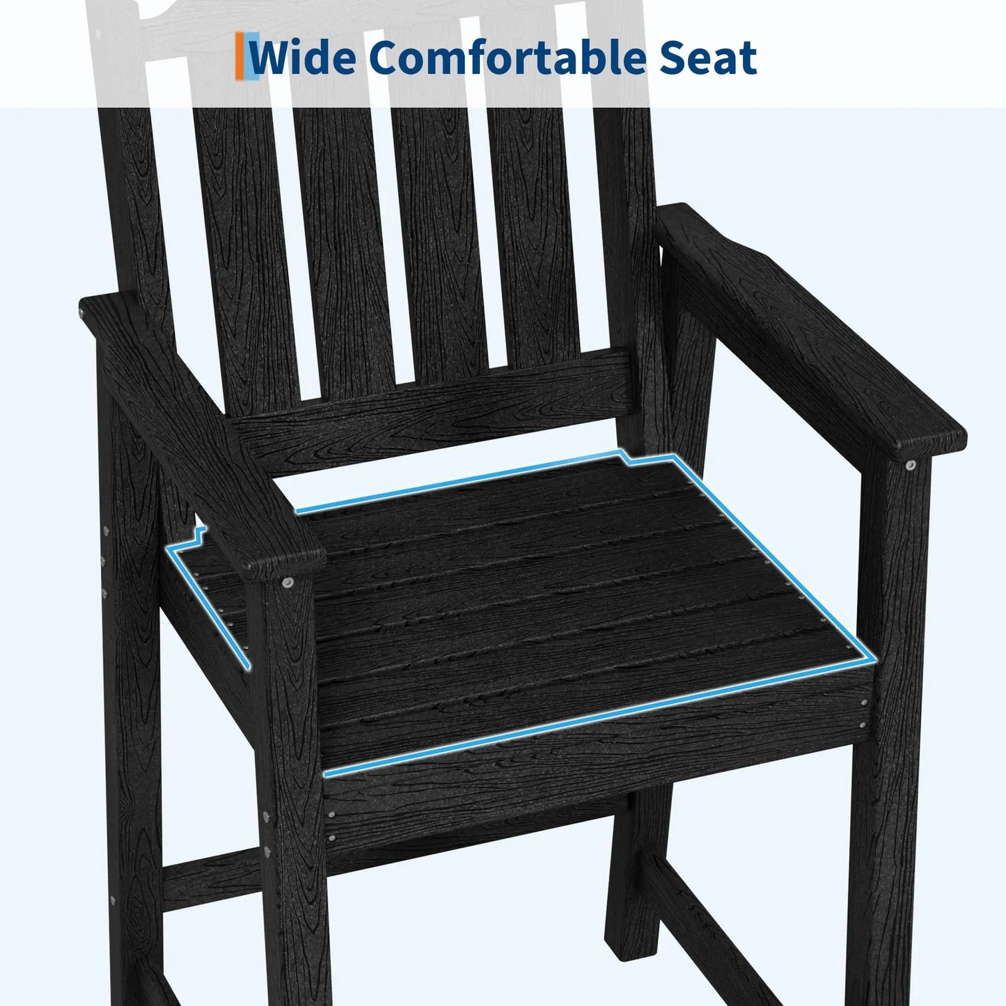 Outdoor Patio Bar Height Chair Set of 2, All-Weather HDPE Bar Height Barstools Widened Chair Set, Adirondack Chairs Set with Widened Armrests for Garden, Poolside, Bistro
