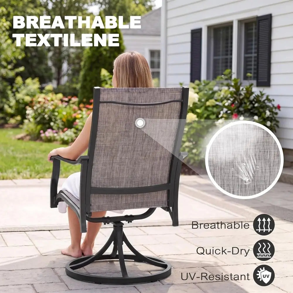Swivel Outdoor Dining Chairs, All Weather Textilene High Back Set