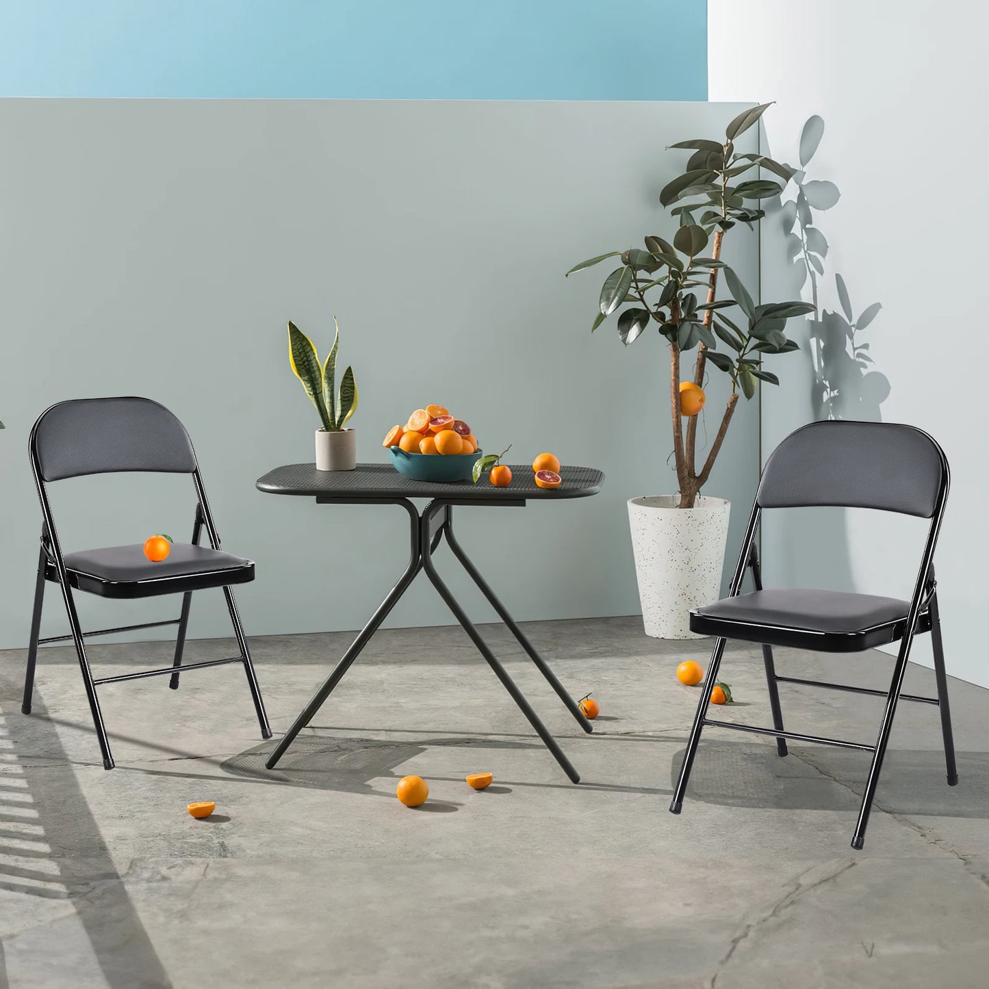 JHK Faux Leather Padded Folding Chair Set