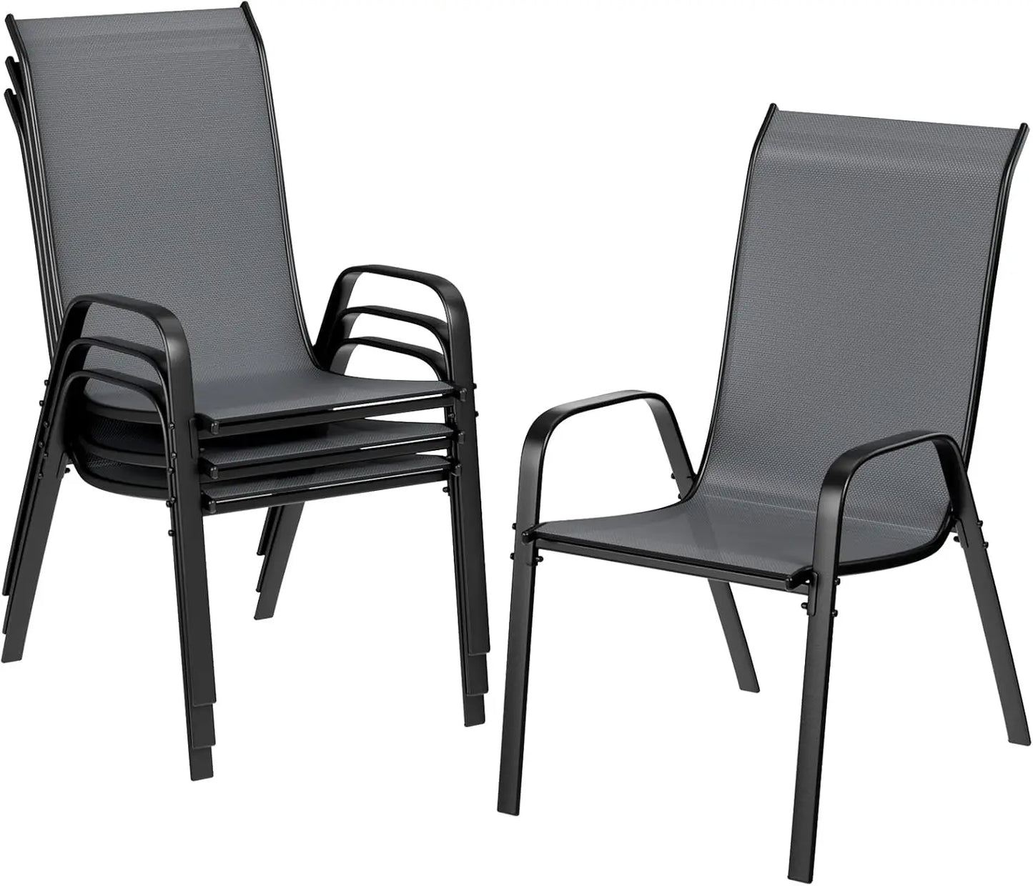 AuAg Outdoor Stackable Dining Chairs, 6-Piece High Back Set
