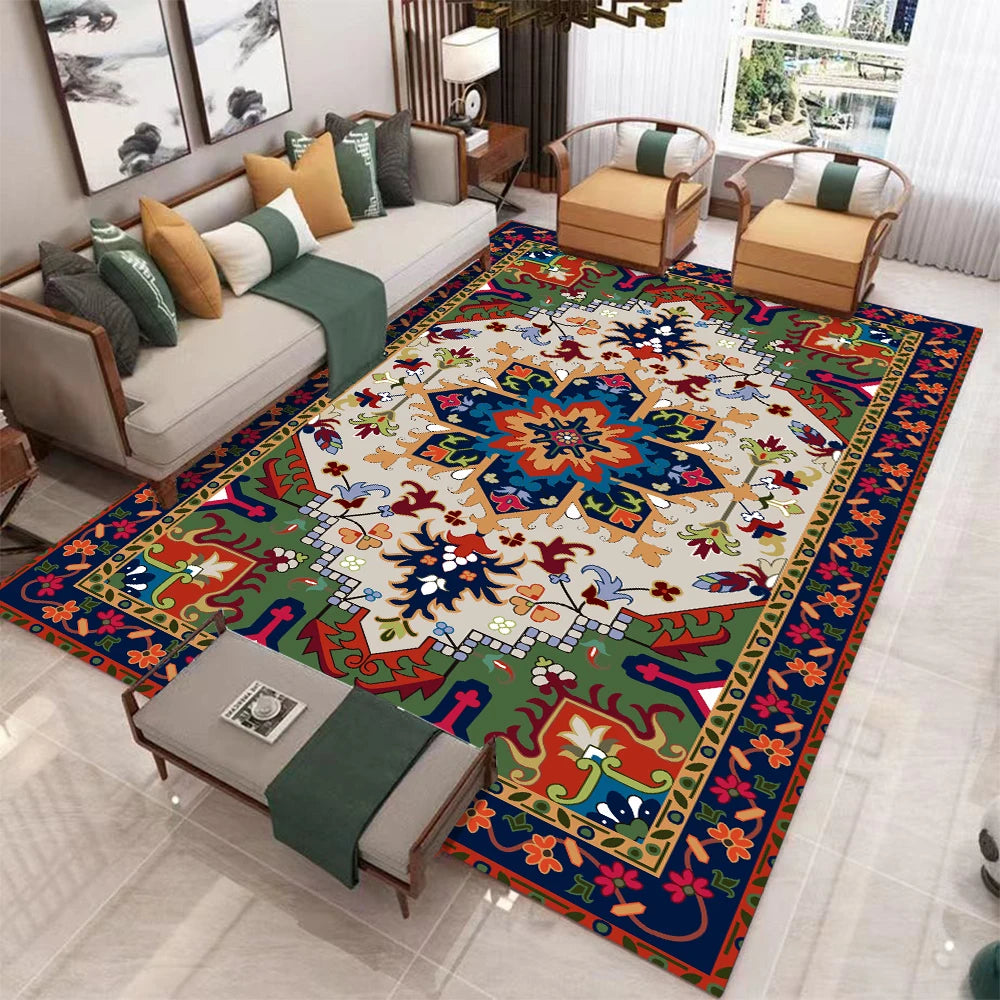 European Retro Non-Slip Living Room Carpet Rug Mat Washable