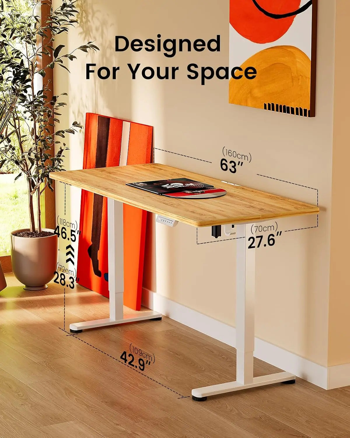 Height Adjustable Electric Standing Desk, 63 x 28 Inches Sit Stand up Desk, Memory Computer Home Office Desk