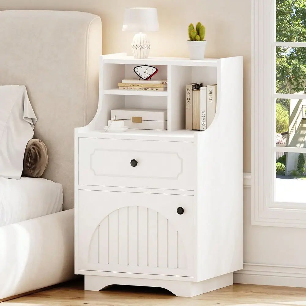 Farmhouse Modern Nightstand With Drawers And Barn Door Storage