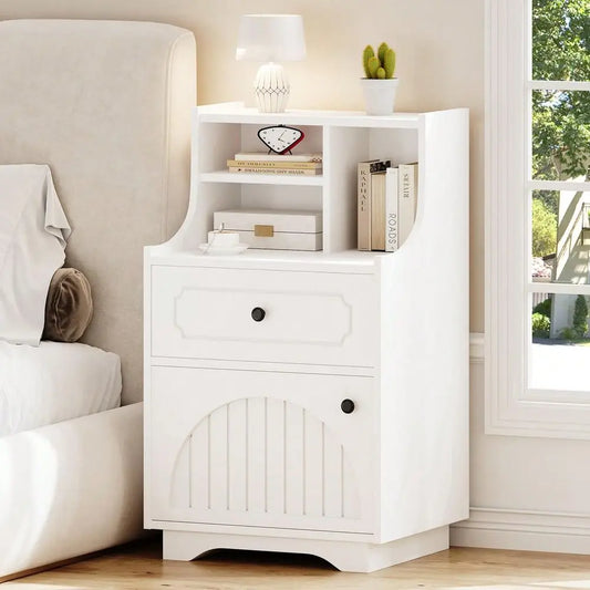 Farmhouse Modern Nightstand With Drawers And Barn Door Storage