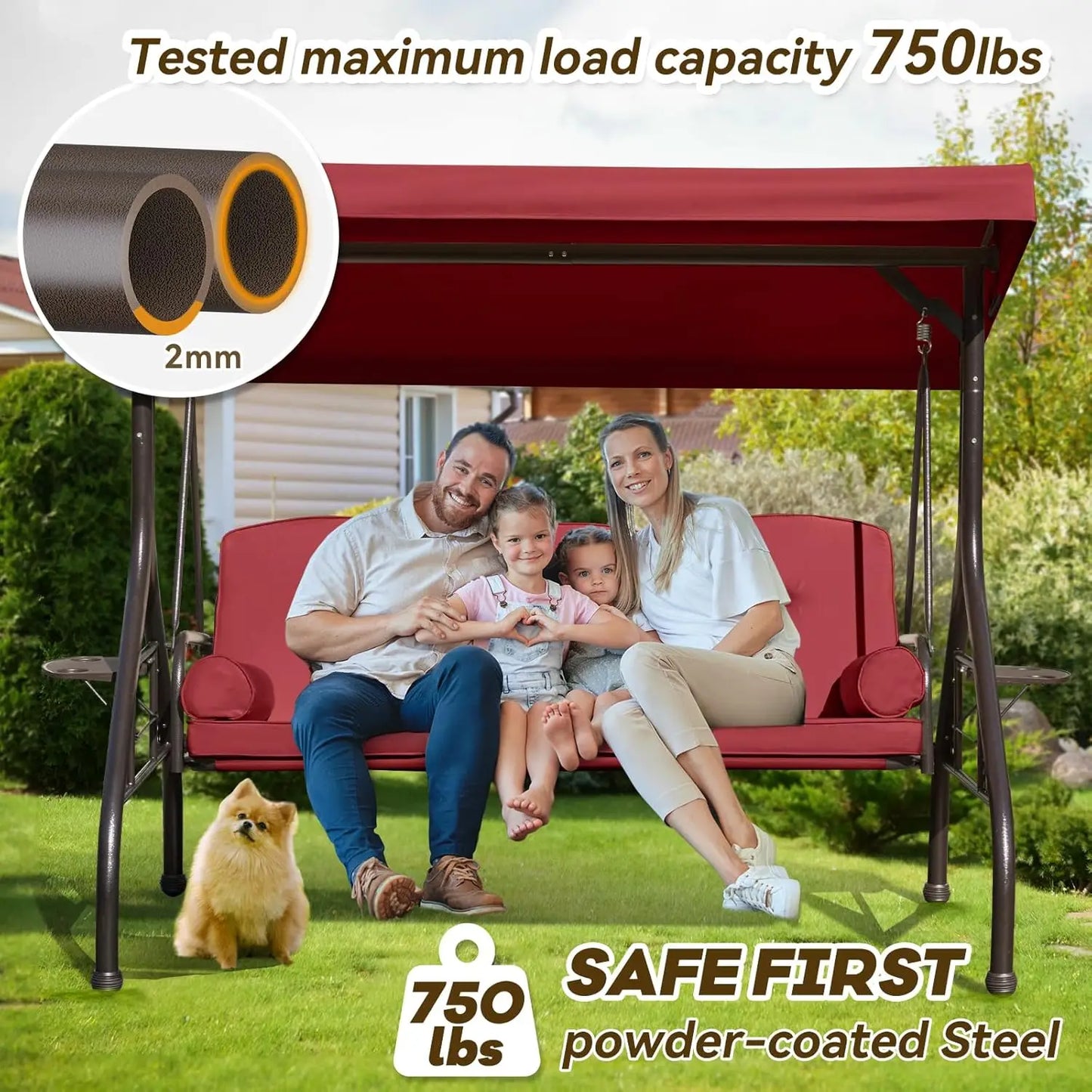 Three In One Outdoor Porch Swing With Adjustable Canopy