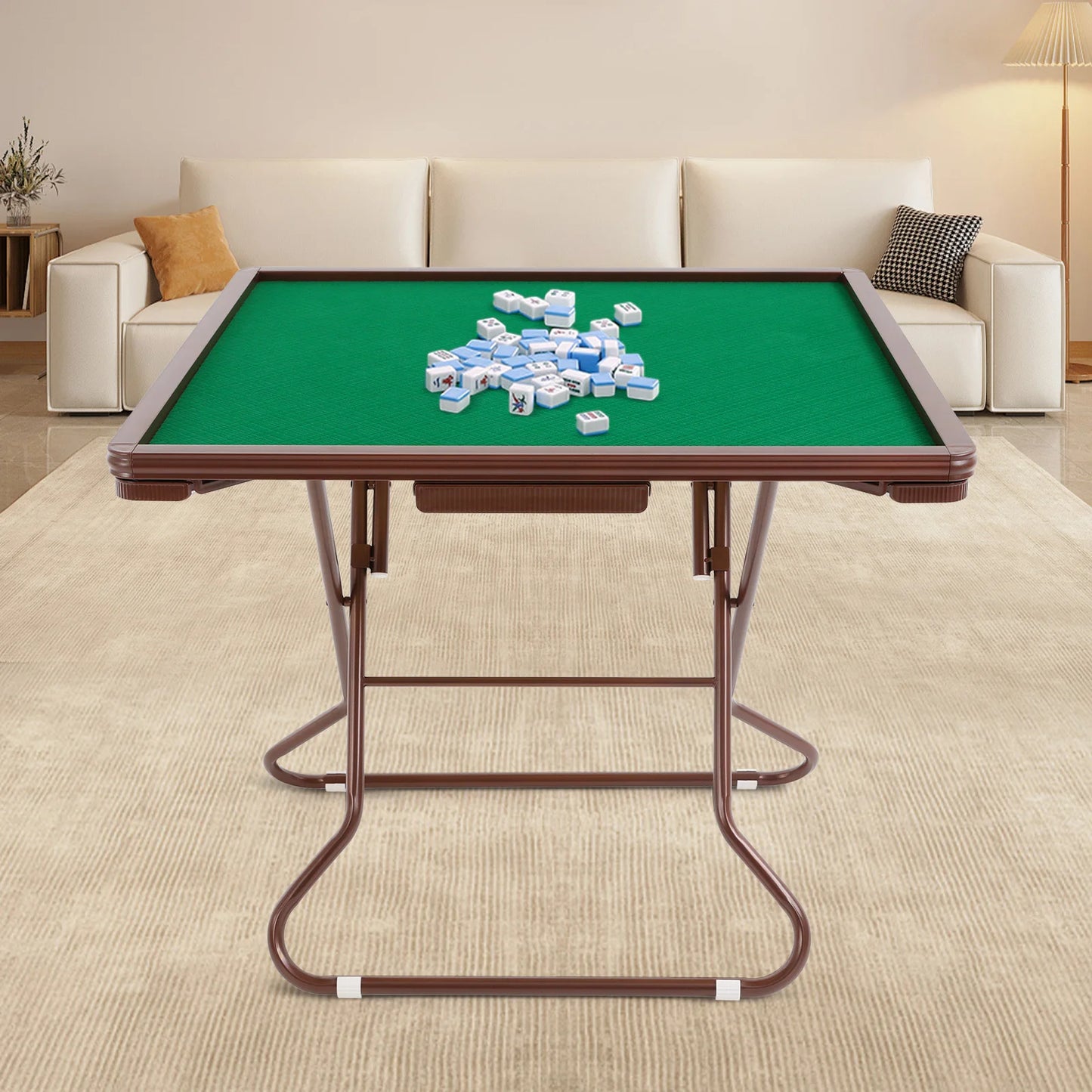 Bymaocar Foldable Mahjong Table With Velvet Surface 4 Cup Holders