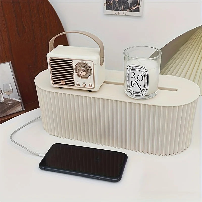 ATMDOG Cable Management Box With Lid Portable Oval Desktop Organizer