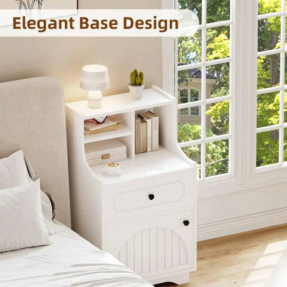 Farmhouse Modern Nightstand With Drawers And Barn Door Storage