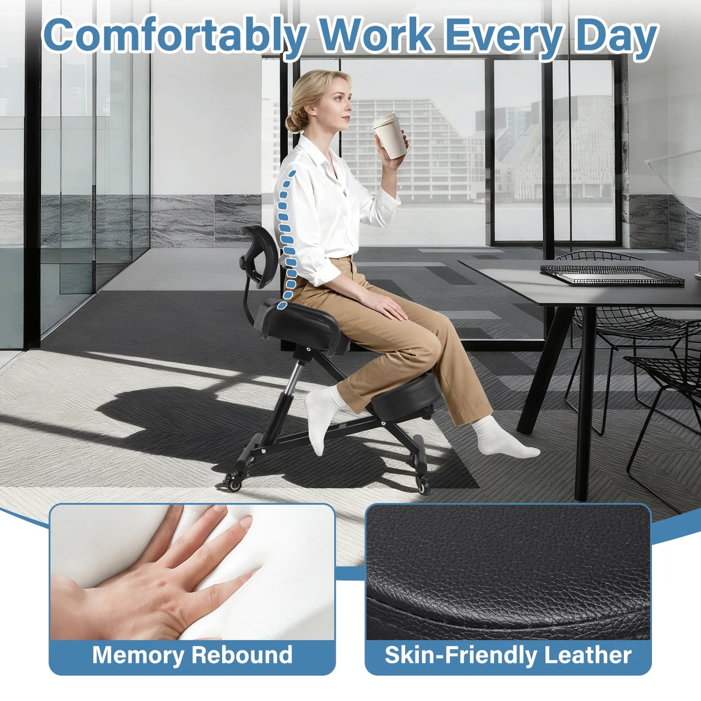 Ergonomic Kneeling Chair With Backrest And Wheels