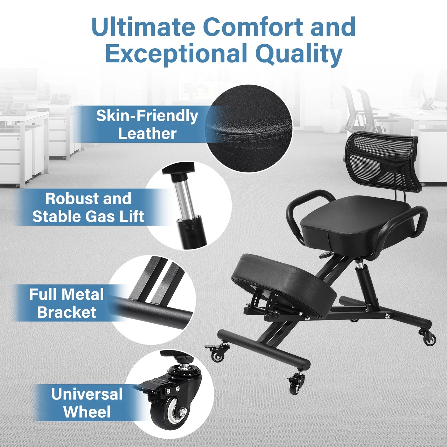 Ergonomic Kneeling Chair With Backrest And Wheels