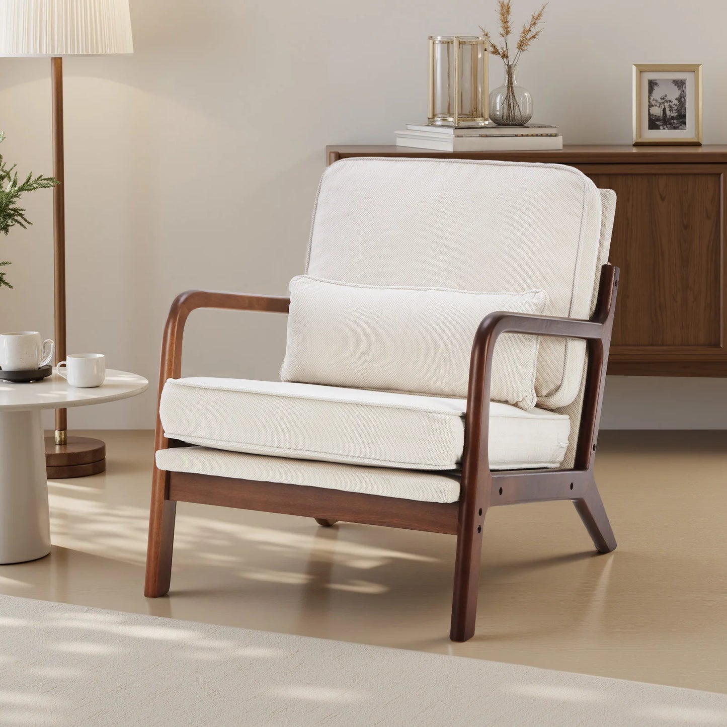 JHK Mid Century Modern Armchair With Wood Frame Cushion