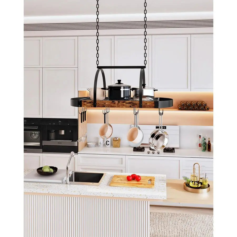 Ceiling Mounted Pot Rack With 12 S-Shaped Hooks For Kitchen Storage