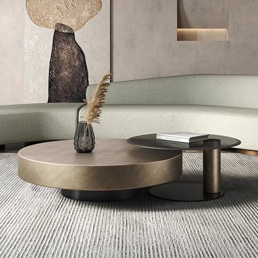 QWC Modern Round Metal Coffee Table for Living Room