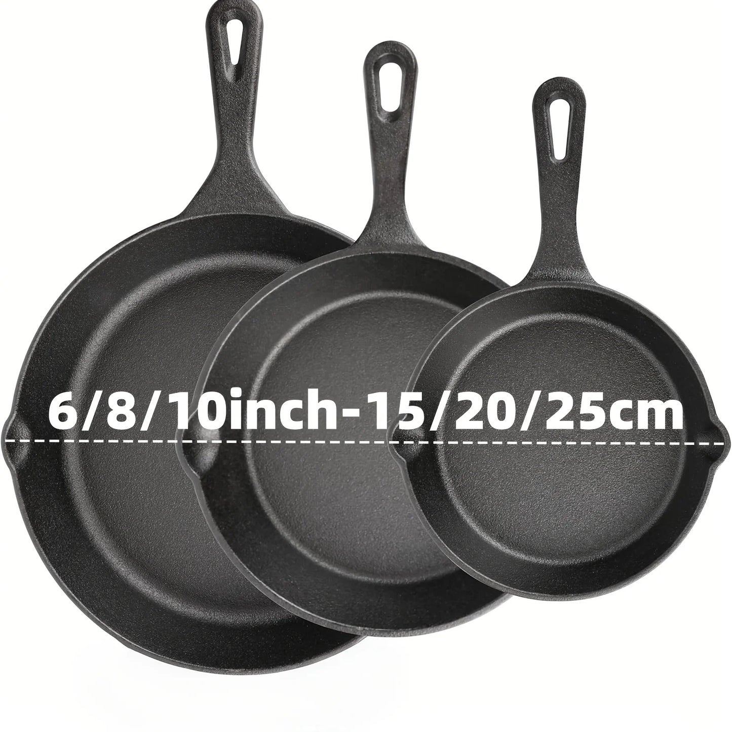 AEDG Cast Iron Skillet Set Preseasoned Non Stick Pans For Oven Grill Campfire