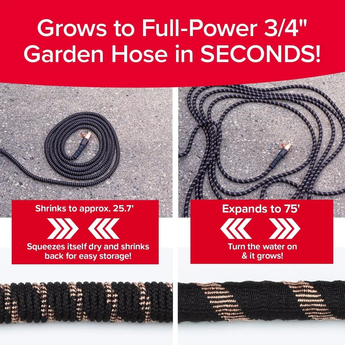 Expandable Garden Hose 75ft with 10-Pattern Nozzle, Lightweight Flexible Water Hose for Yard and Car Washing