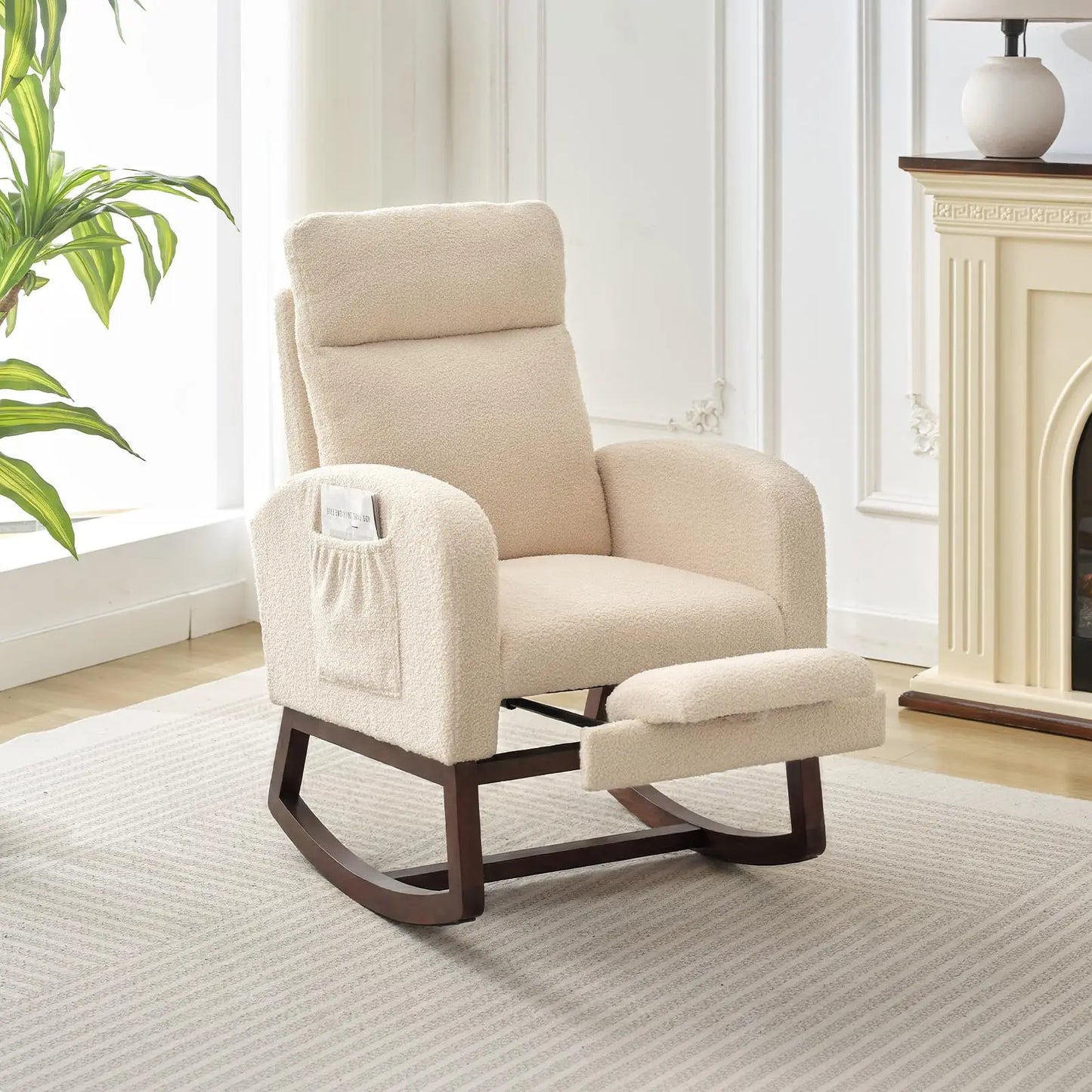 Teddy Upholstered Rocking Chair With Footrest For Living Room