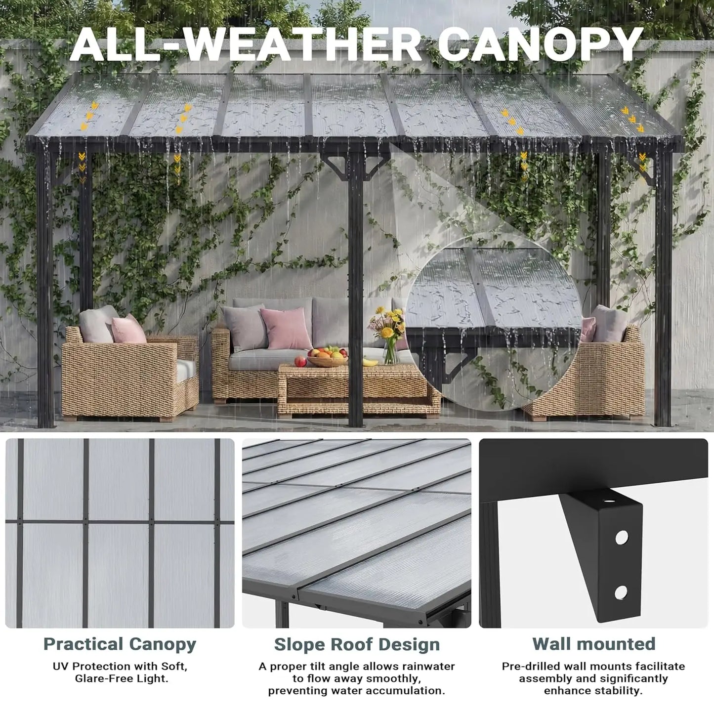 10x14 FT Lean to Gazebo, Pergolas and Gazebos Clearance, Awnings for Patio Covers for Shade and Rain Outdoor Gazebo, Customized